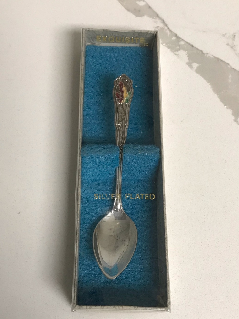 Vintage Silver-Plated Decorative Handle Collector Spoon with Enamel Maple Leaf